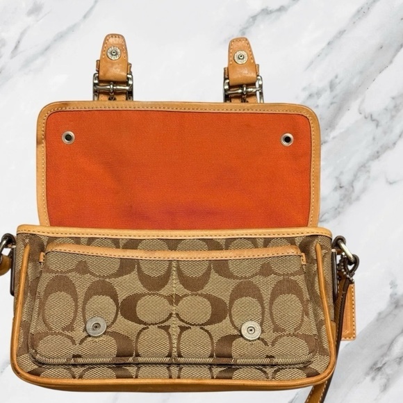 RESERVED for LuxHippieChic Coach Mini Field Shoulder Bag Tan Leather Trim Y2K - Picture 7 of 11